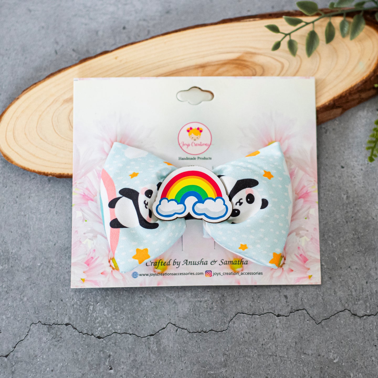 WHIMSICAL BOW CLIP PANDA RAINBOW