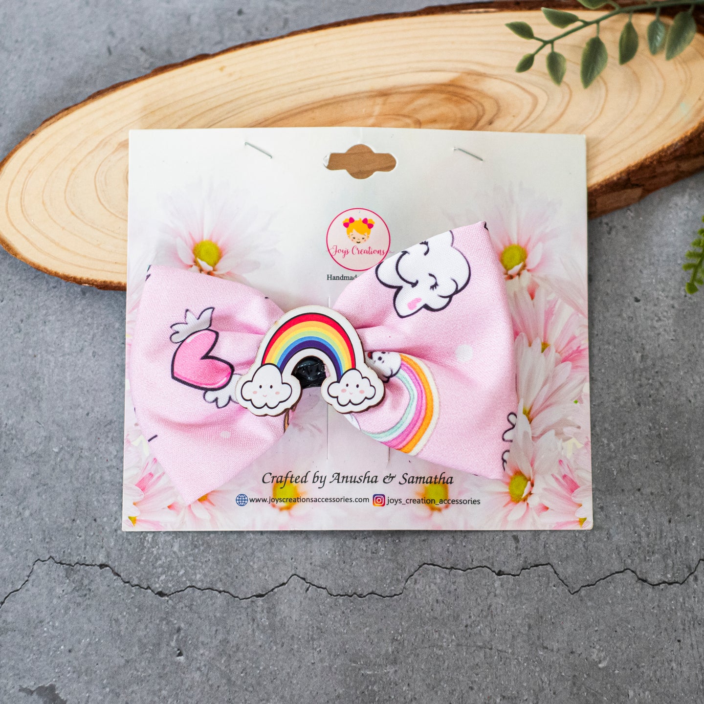 WHIMSICAL BOW CLIP BABY PINK RAINBOW