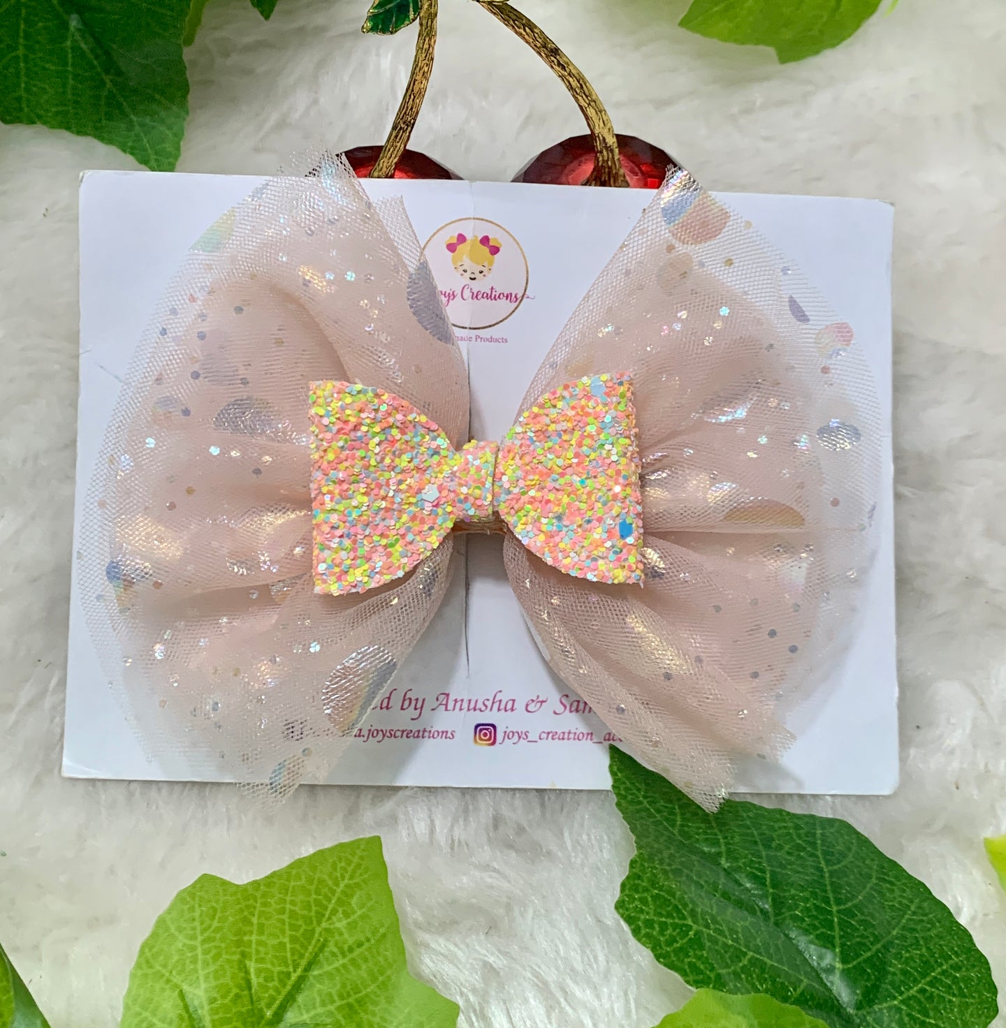 Peach Glitter Organza Bow