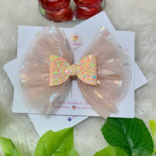 Load image into Gallery viewer, Peach Glitter Organza Bow
