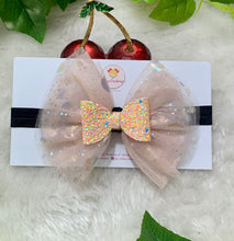 Load image into Gallery viewer, Peach Glitter Organza Bow
