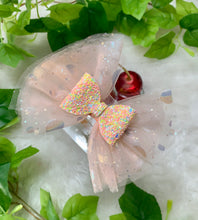 Load image into Gallery viewer, Peach Glitter Organza Bow
