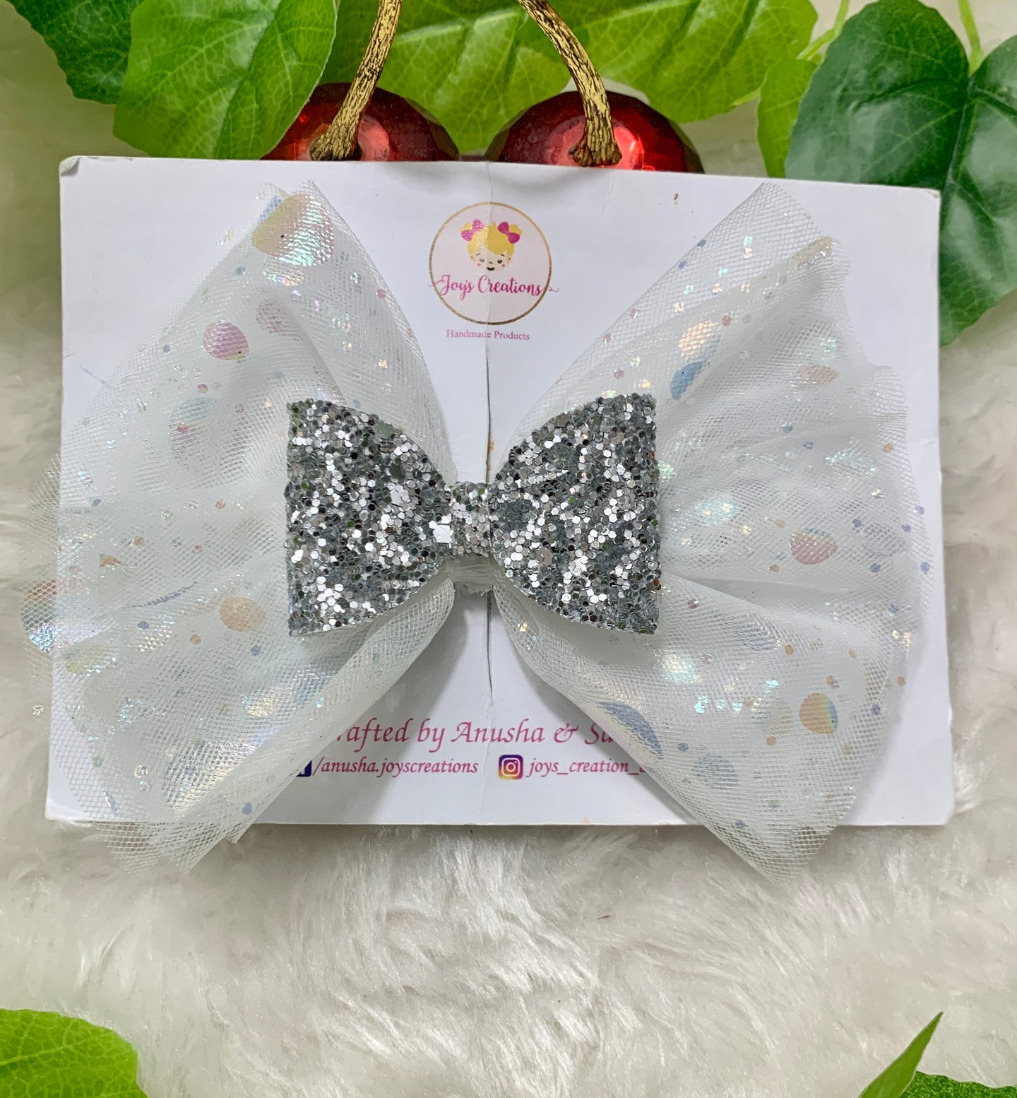 White  Glitter Organza Bow