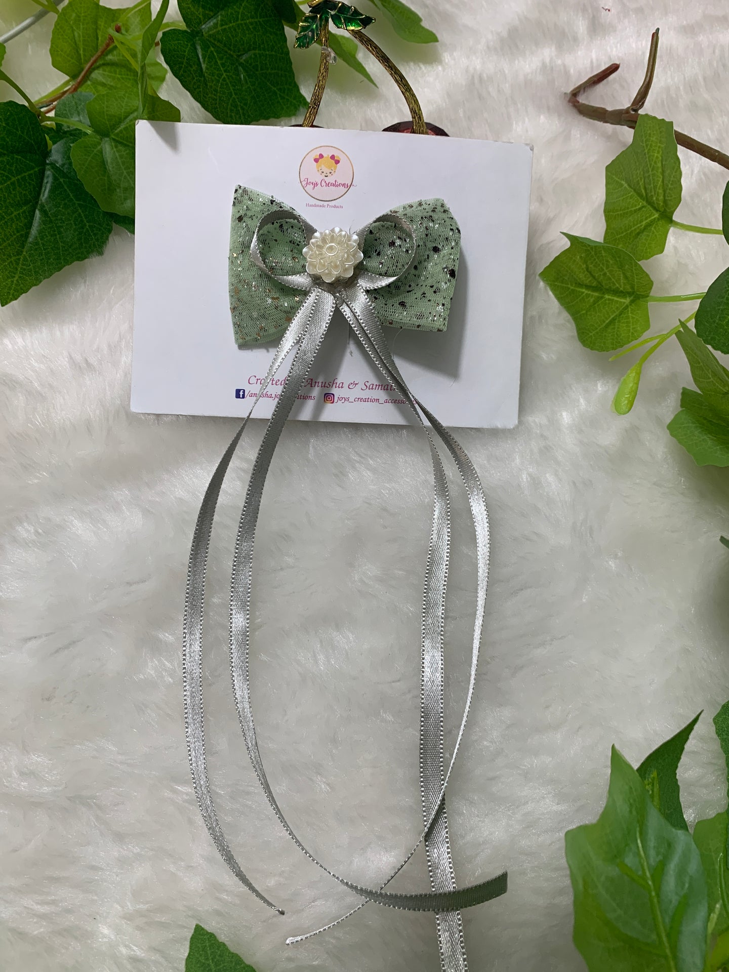 Green Silver Hanging Ribbon
