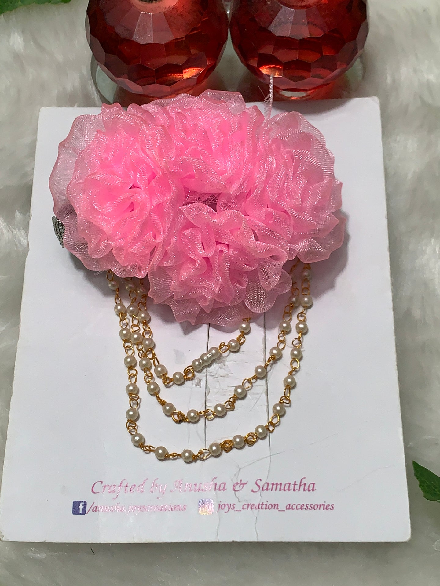 Pink Leather Flower Pearl Hanging