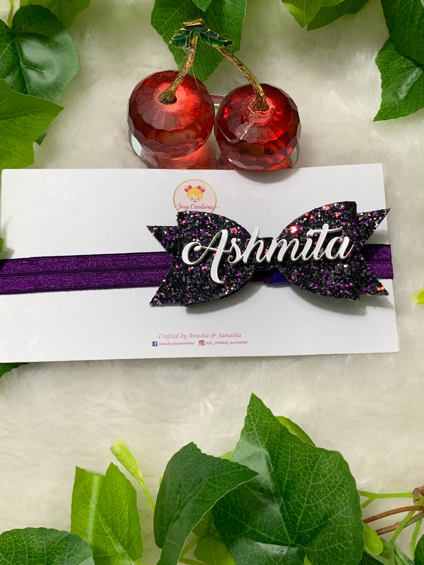 Purple Glitter Custom Name Bow