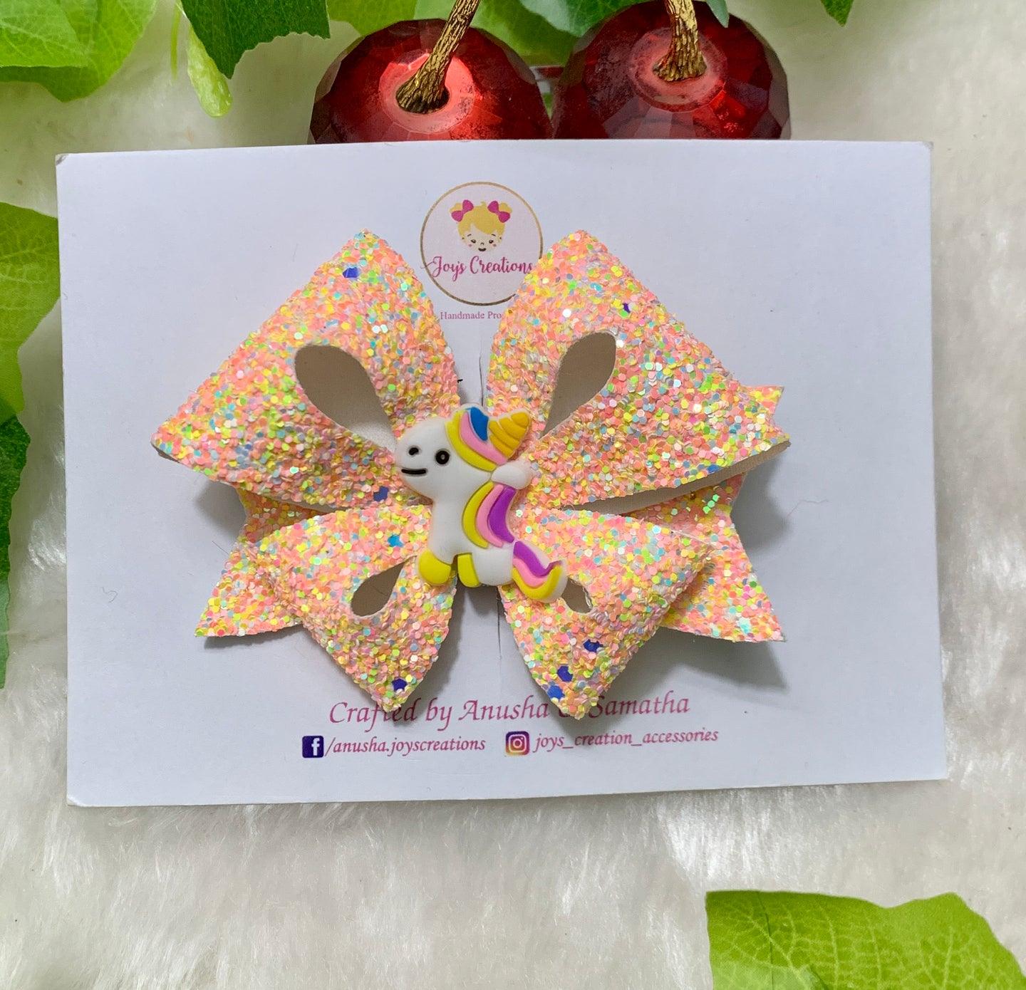 Peach Magical Unicorn  Bow
